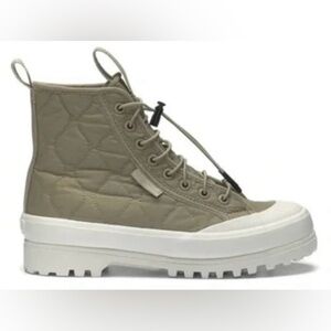 Superga Alpha Quilted Nylon Grey Fossil Lace Up Boots
